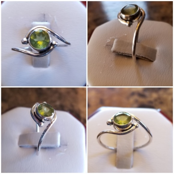 Genuine 1ct Round Green Peridot Ring Size 8 - Picture 2 of 6